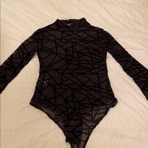 Long sleeve Mesh geometric bodysuit black size m
